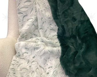 Embossed Luxe Cuddle Minky Blanket, Juniper Green Poppy Print, Personalized Throw
