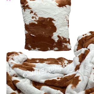 Luxe Cuddle Penny Calf Plush Minky Blanket/Throw/Pillow/Rust Color/Adult Teen Kids/Personalized/Handmade gift/Western/Home Decor/Birthday