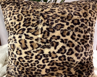 Luxe Sand Leopard Print Pillow, Minky Plush Faux Fur