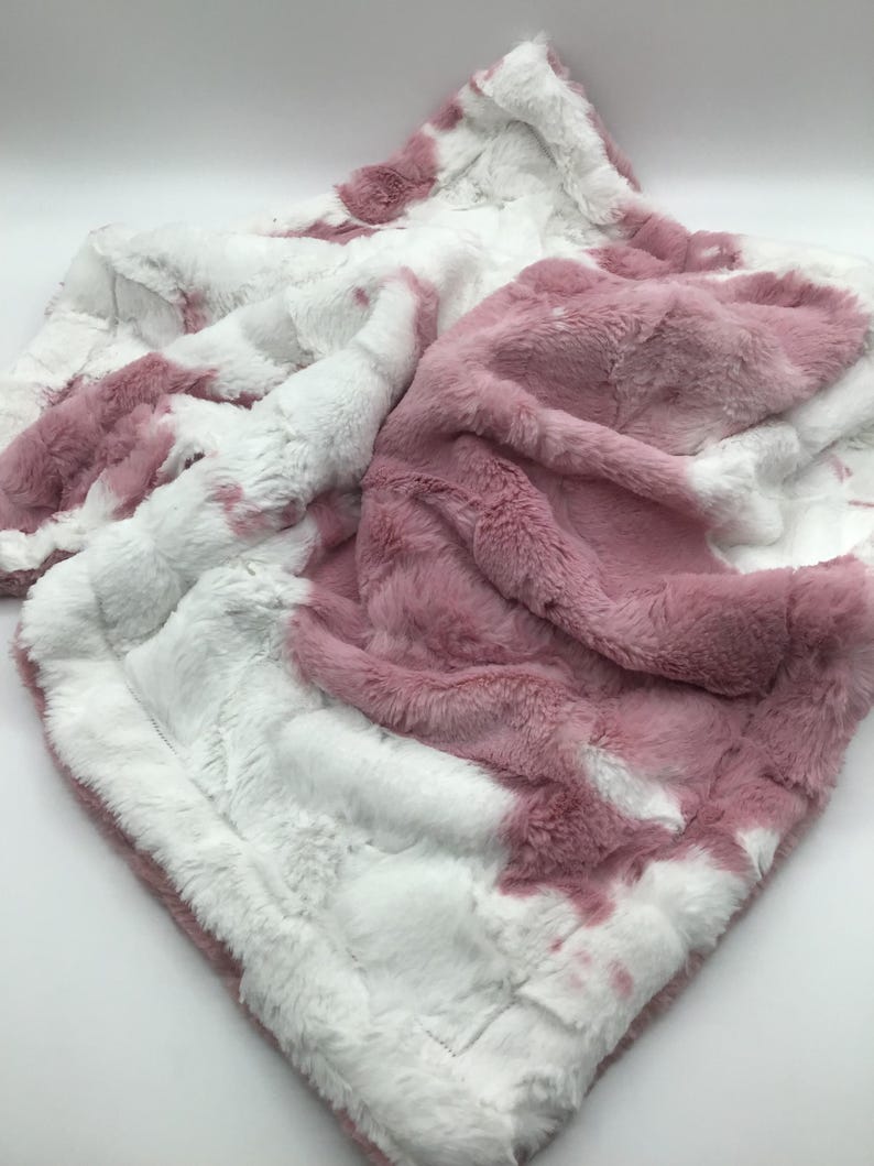 Personalized Baby Minky Blanket: Pink Cow Plush, Handmade image 3