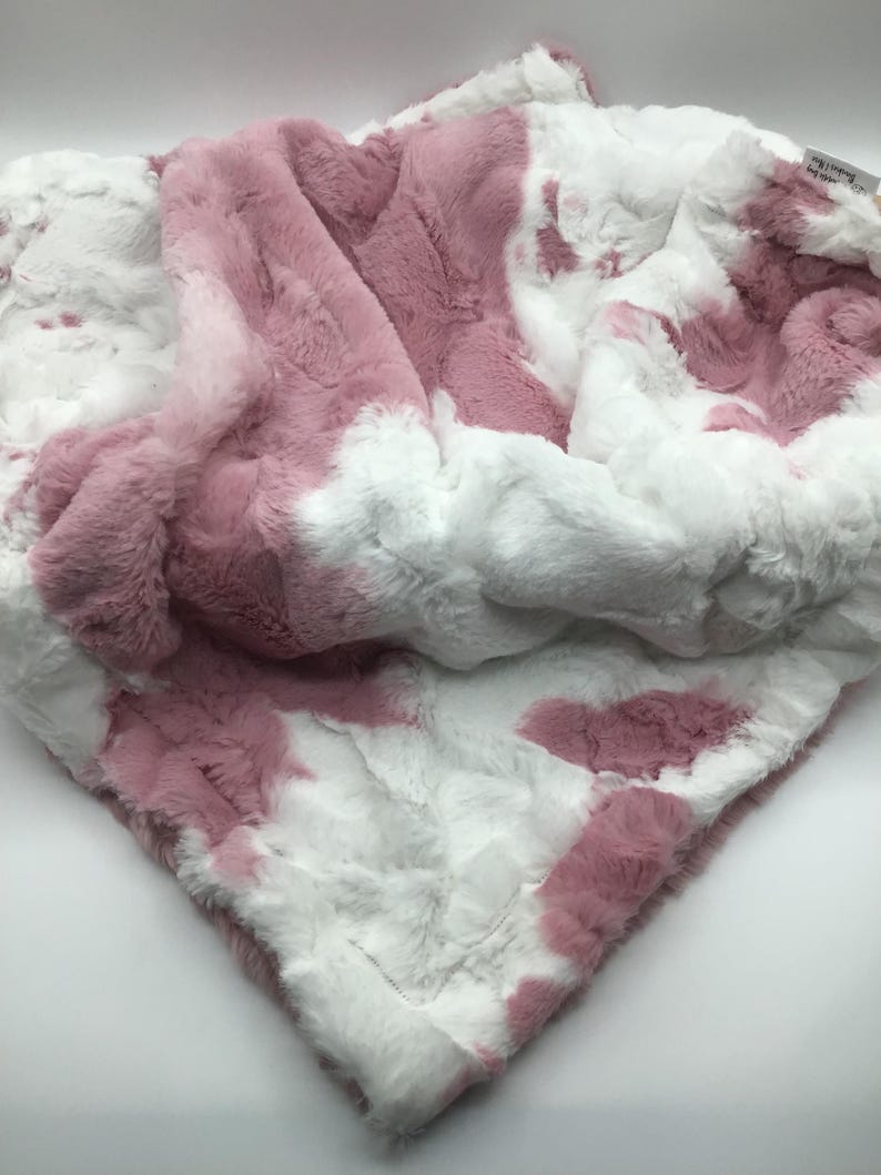 Personalized Baby Minky Blanket: Pink Cow Plush, Handmade image 2
