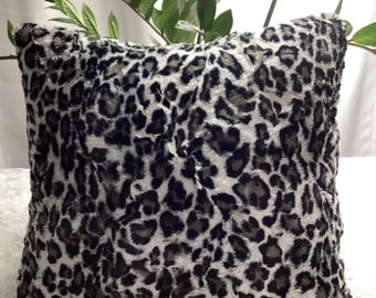 Gray Leopard Luxe Cuddle Plush Throw Pillow