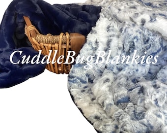 Adult Snowy Navy Owl Blanket/Plush LUXE Throw/Double Side/Personalized