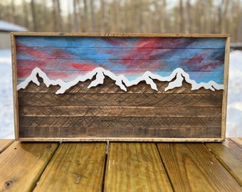 Reclaimed Wood | Mountain Wall Art | Pinks & Purples | Sunset