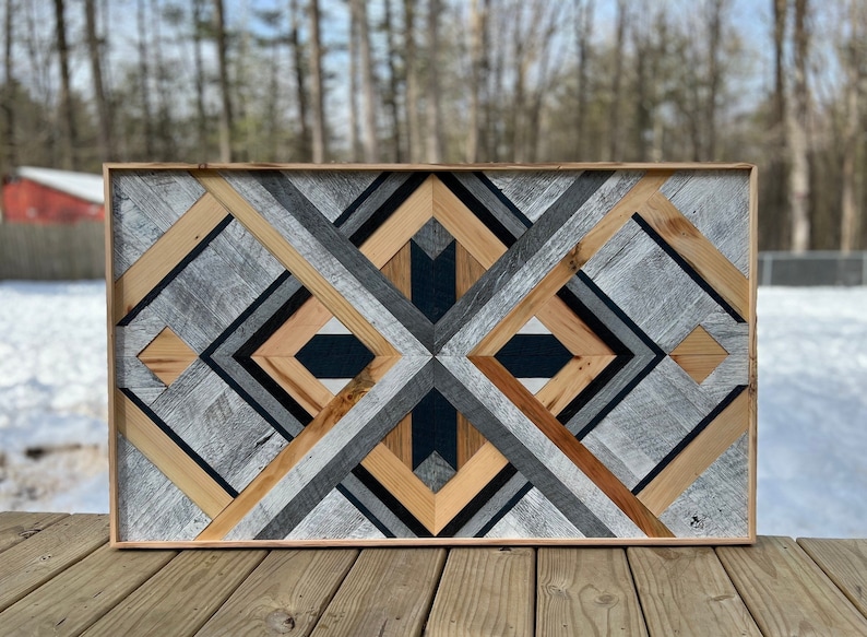 Reclaimed Wood Mosaic Wall Art Geometric Art Etsy