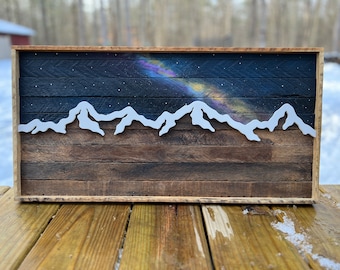 Reclaimed Wood | Mountain Wall Art | Galaxy } Milky Way