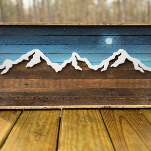 Reclaimed Wood | Mountain Wall Art | Moonlight | Nighttime Sky