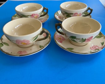 Vintage Lot Set of 4 Franciscan Desert Rose Tea Cup & Saucer Made in USA CA