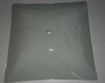 Square Frosted Glass Ceiling Light Fixture Cover Arrows Palm Leaves MCM