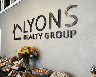 Letras de pared de metal y acrílico 3D negras: señalización de logotipos de oficina