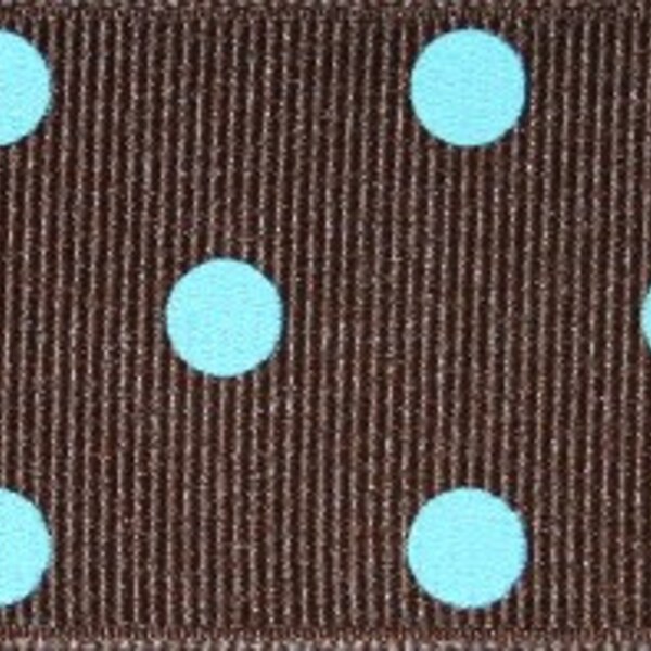 Brown and Turquoise Aspirin Dot Printed Grosgrain     (12-##-APD-216)