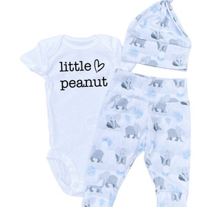 Baby Boy Coming Home Set, Elephant Baby Leggings Outfit, Little Peanut Newborn Baby Boy Set