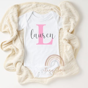 Personalized Baby Girl Bodysuit: Pink Initial Name Outfit