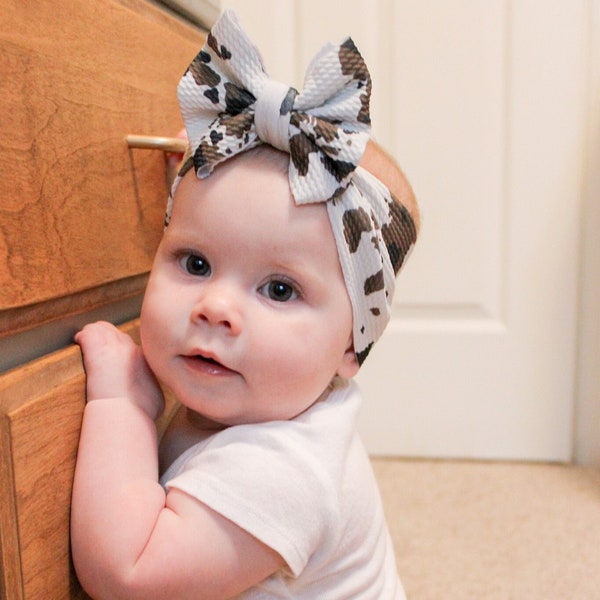Brown Cow Print Collection Baby Headwrap Bow, Toddler Bow, Baby Bow, Kid's Headwrap Bow