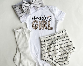 Daddy's Girl Baby Bummies Set, Father's Day Bummies and Bow Outfit, Newborn Baby girl Coming Home Outfit