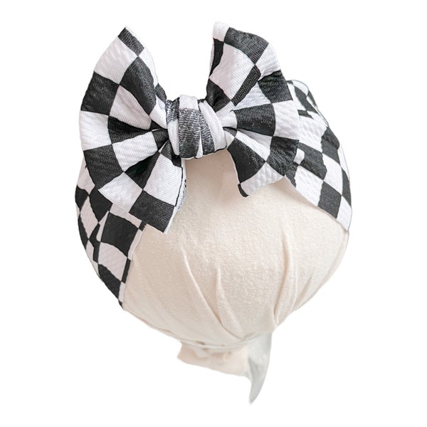 Black and White Checkered Baby Headwrap Bow, Checker Print Toddler Bow, Baby Bow, Kid's Headwrap Bow