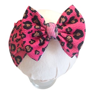 Pink Cheetah Baby Headwrap Bow, Hot Pink Glitter Cheetah Toddler Bow, Cheetah Baby Bow, Kid&#39;s Headwrap Bow