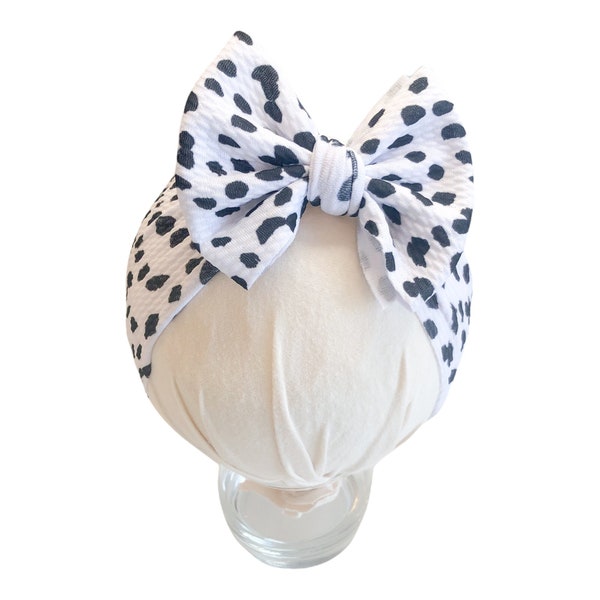 Dalmation Black and White Spots Baby Headwrap Bow, Toddler Bow, Kid's Headwrap Bow