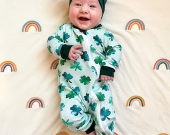 Bamboo St. Patrick's Day Baby Outfit with Zipper, Coming Home Outfit, First St. Patrick's Day Sleeper