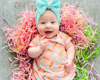 Easter Baby Dress with Bummies Knee High Socks and Headwrap Bow, Spring Baby Girl Outfit, Toddler Easter Dress