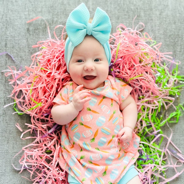 Easter Baby Dress with Bummies Knee High Socks and Headwrap Bow, Spring Baby Girl Outfit, Toddler Easter Dress