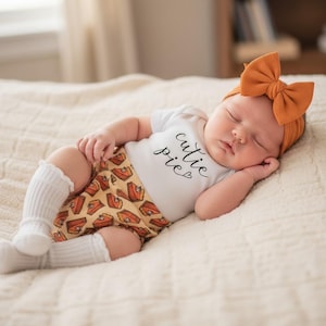 First Thanksgiving Baby Outfit: Pumpkin Pie Bummies, Bow & Cutie Pie Bodysuit Set
