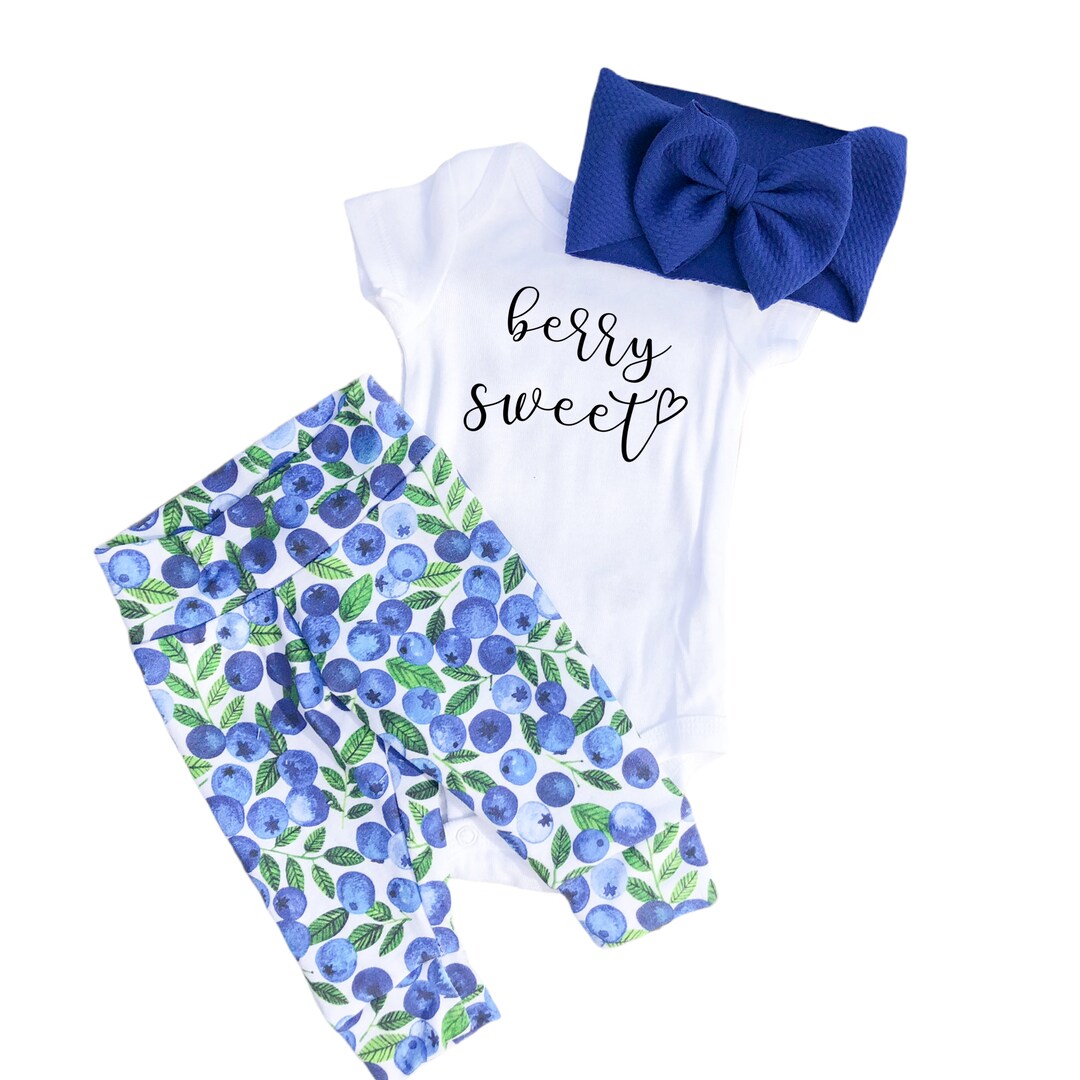 Berry Sweet Baby Leggings Set, Blueberry Baby Girl Leggings and Bow Outfit, Baby Pants Hat Bow