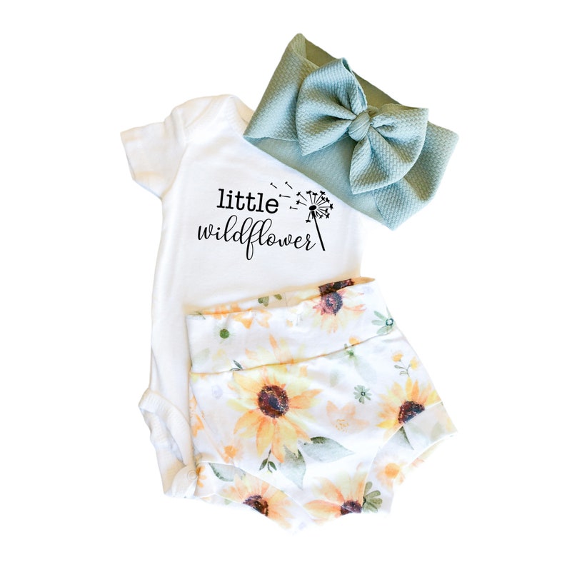 Sunflower Baby Bummies Set Baby Girl Bummies and Bow Outfit Etsy