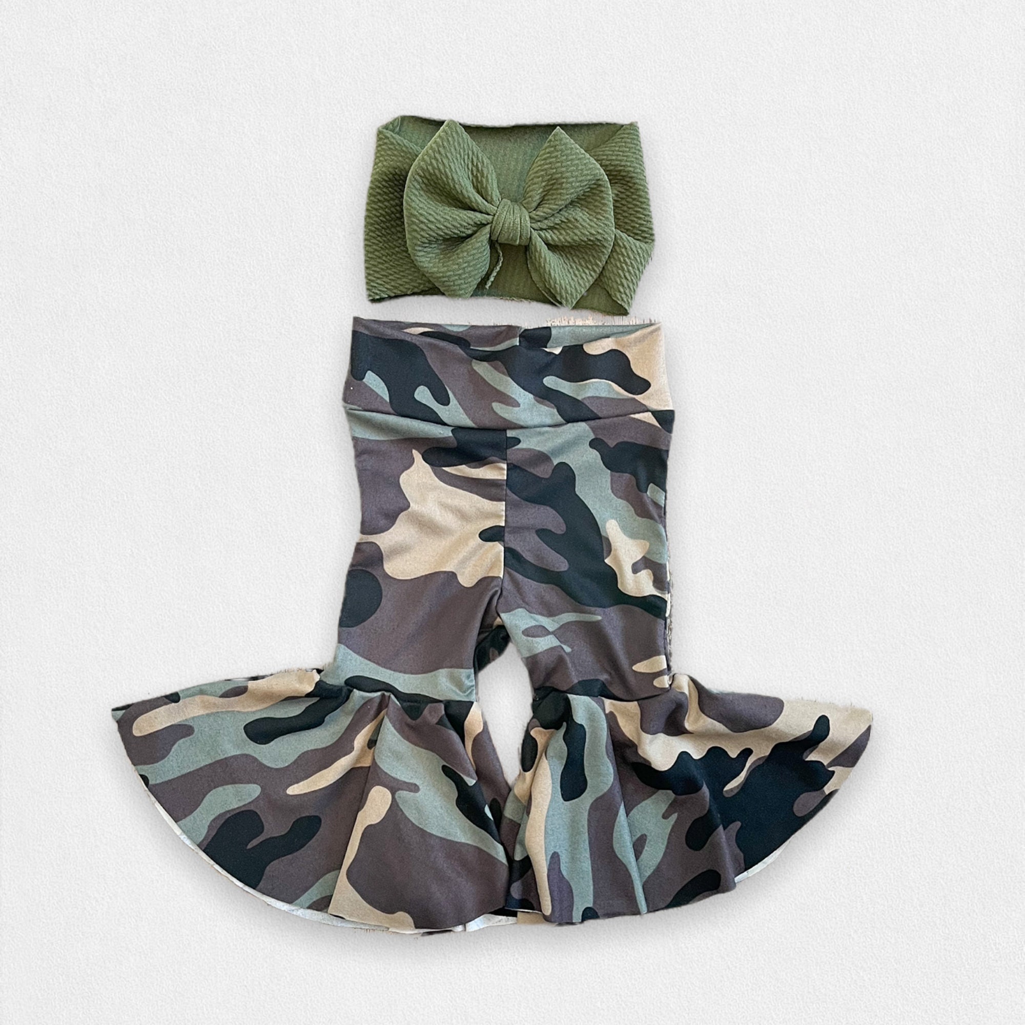 Camo Baby Bells Set Military Camouflage Baby Girl Bell Bottoms and Bow Outfit Olive Green Baby Bow Etsy Canada