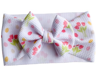 Spring Tulip Baby Headwrap Bow, Easter Egg Toddler Bow, Baby Bow, Kid's Headwrap Bow
