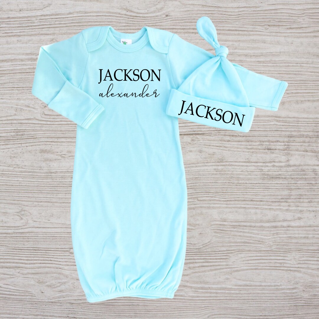 Personalized Baby Blue Newborn Gown 03M Baby Boy Etsy