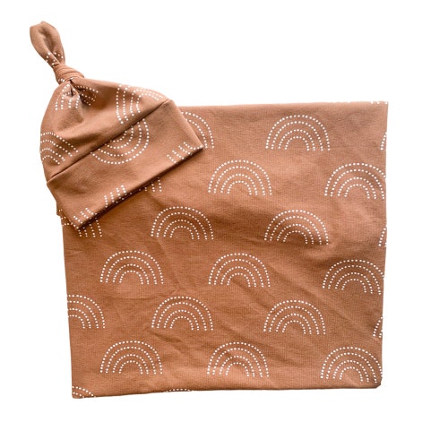 Neutral Rainbow Baby Swaddle Blanket Set With Matching Hat Etsy