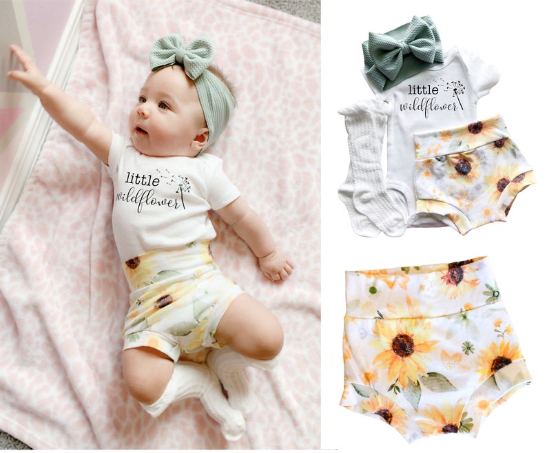 Sunflower Baby Bummies Set Baby Girl Bummies and Bow Outfit Etsy