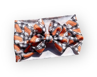 Plaid Pumpkin Pie Baby Headwrap Bow - Thanksgiving Fall Headband
