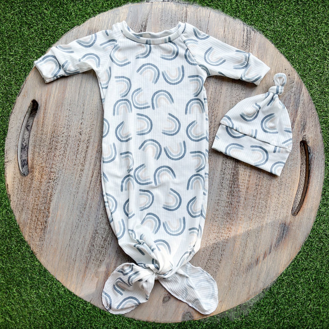 Baby Boy Rainbow Knotted Gown With Hat Baby Boy Coming Home Etsy