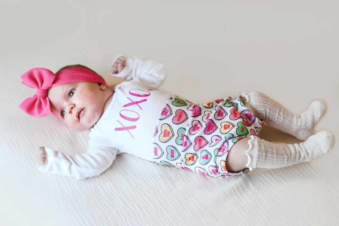 Valentine's Day Baby Bummies Set, XOXO Baby Girl Bummies and