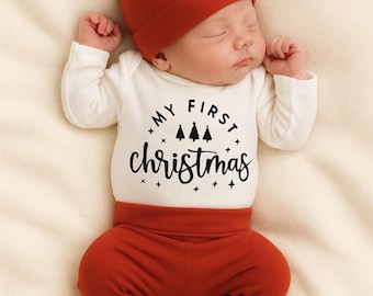 My First Christmas Baby Outfit: Red Leggings, 1st Christmas Bodysuit & Matching Hat
