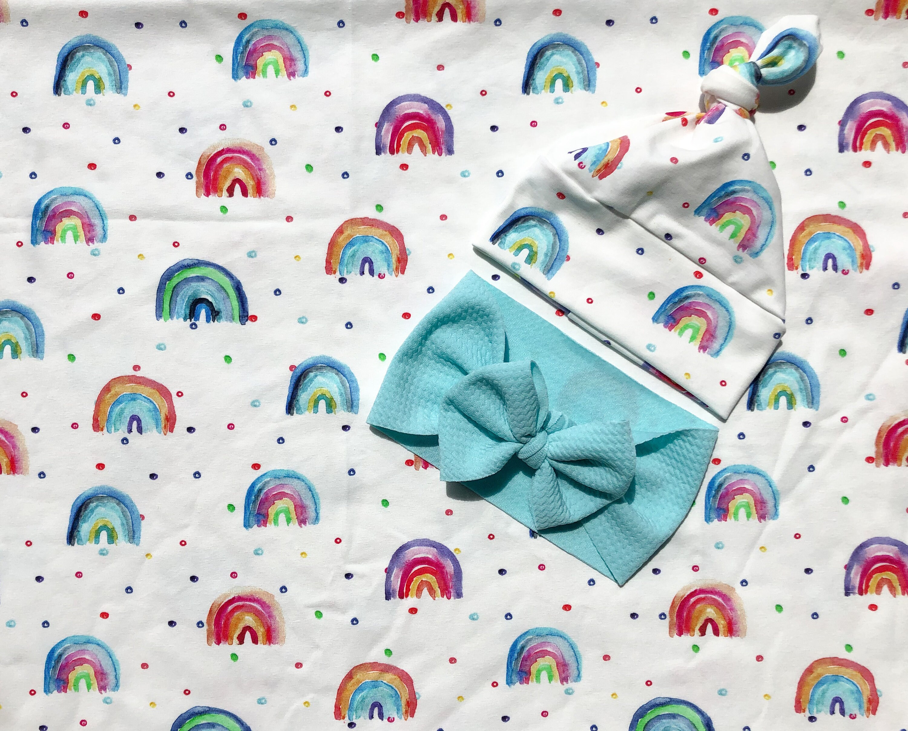 Rainbow Baby Swaddle Set With Hat and Bow Newborn Hospital Etsy