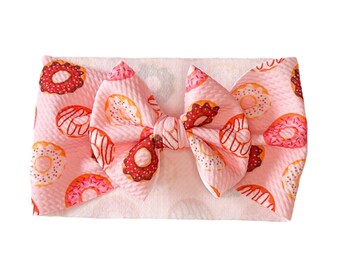 Pink Donut Baby Headwrap Bow: First Birthday Bow