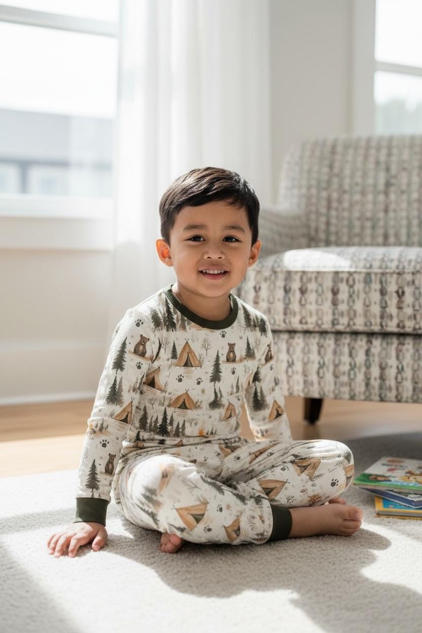 Camping Bears Bamboo Toddler Pajamas: 2-Piece PJ Set