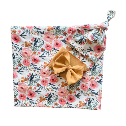 Purple Floral Baby Girl Swaddle Set With Hat and Bow Newborn Etsy