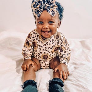 Sunflower Cheetah Baby Romper Outfit: Bow & Socks Set