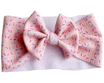 Pastel Pink Sprinkles Headwrap Bow, Toddler Bow, Baby Bow, Kid's Headwrap Bow