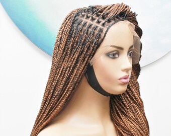 Knotless Braids-  Knotless box braids wig- Fully Hand Braided Lace Frontal Wig- Glueless wig- Wigs -Ombre Lace Wigs- Braids- Synthetic Wigs