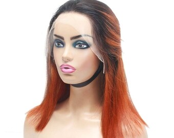 Ombre Orange Blunt Cut Wig- Short Wig- Lace Front human hair Wig - Balayage human Hair Wig - Virgin Human Hair - Lace wigs - Glueless Wig