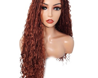 Ginger Bohemian braids, Boho Braids Wig, Twists Braided Lace Closure Wig, Lace Front Braided Wig, Box Braid Wig ,Lace Closure Braided Wigs
