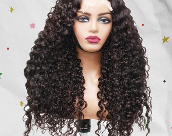 Curly Human Hair Wig- Glueless Lace Front Wigs- Wigs- 100% human hair wig- lace closure wig - Wavy Human Hair Lace Closure Wig- Handmade Wig