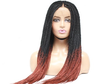 Braids Wig- Ombre Braided wig, Brunette Braids, Natural braided wig, Ombre braided wig, Box braids wig, Glueless wig, Lace frontal wig