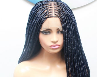 Knotless Braids- Box braids wig- Glueless braided wig- lace frontal wig- Braids Wig- Lace Wigs- Braids- Synthetic Wigs- Blue hair Wig