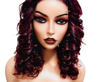 Burgundy Wigs- Lace closure wig- Wavy lace Wig- Virgin Human Hair Wig- Handmade Wig - Glueless Wig - Indonesian Hair Wig- Custom Made Wigs